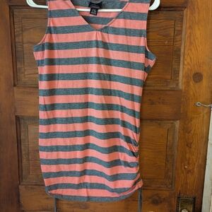 Oh Baby by Motherhood Gray and Pink Striped Fitted Tank Top